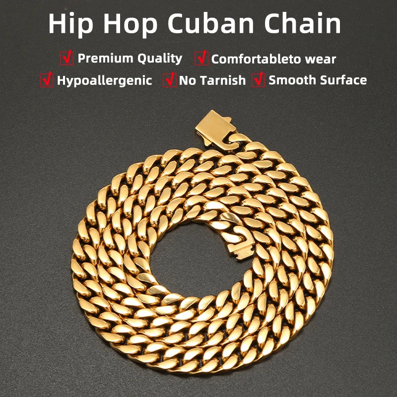 Stainless Steel Cuban Chain – Necklace & Bracelet Set, Fade-Resistant