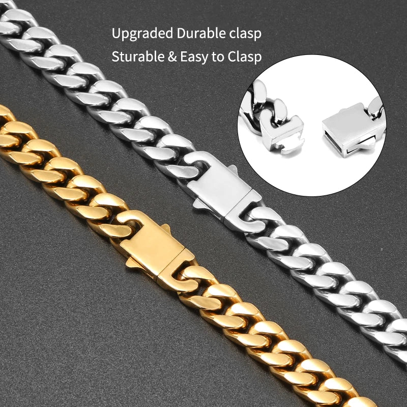 Stainless Steel Cuban Chain – Necklace & Bracelet Set, Fade-Resistant