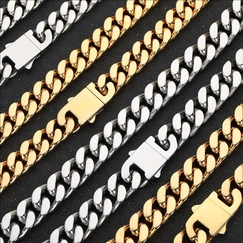Stainless Steel Cuban Chain – Necklace & Bracelet Set, Fade-Resistant