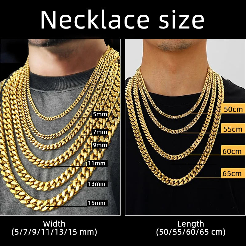 Stainless Steel Cuban Chain – Necklace & Bracelet Set, Fade-Resistant