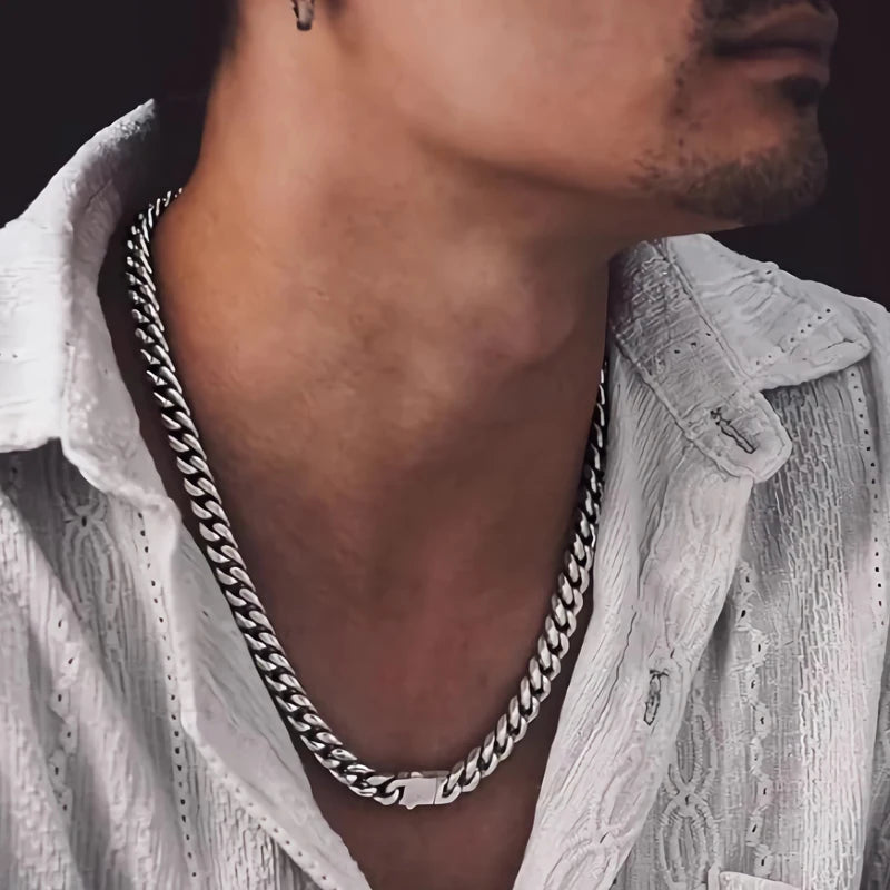 Stainless Steel Cuban Chain – Necklace & Bracelet Set, Fade-Resistant