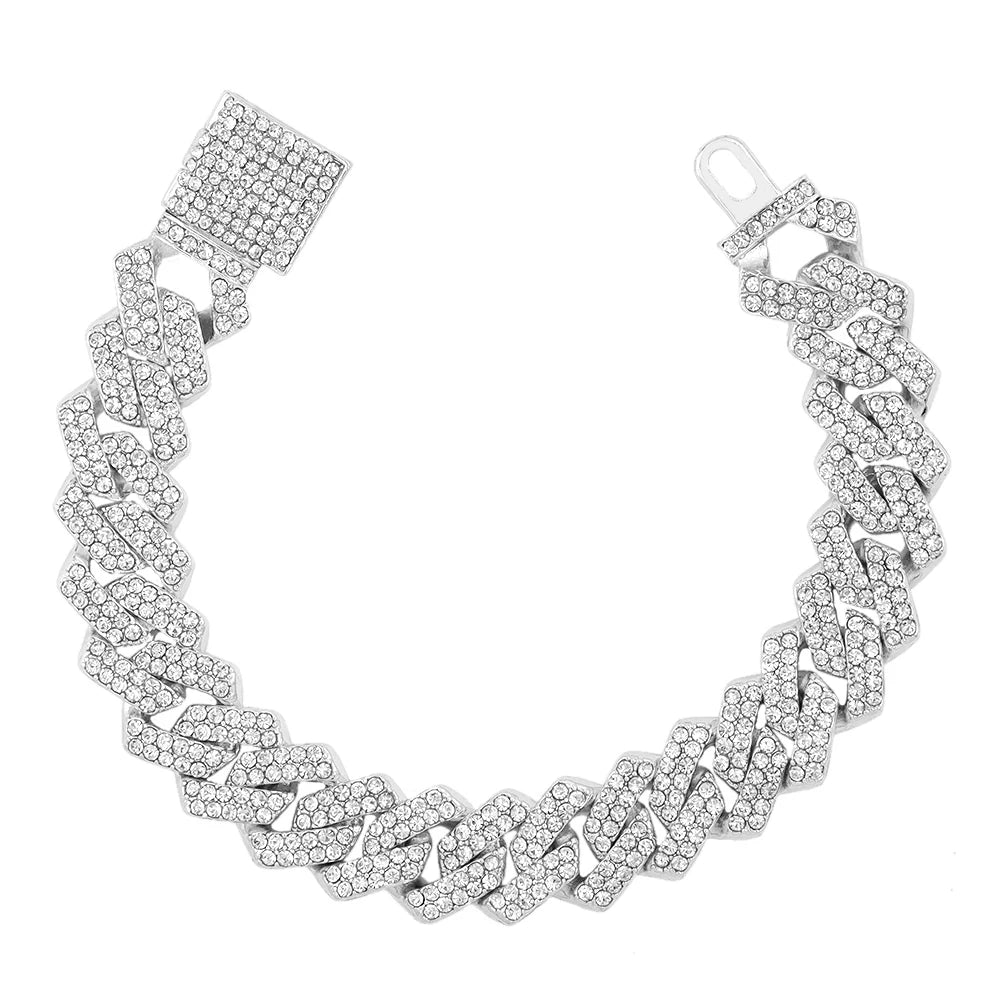 Women’s 14MM Cuban Link Choker – Rhinestone Bling Miami Chain