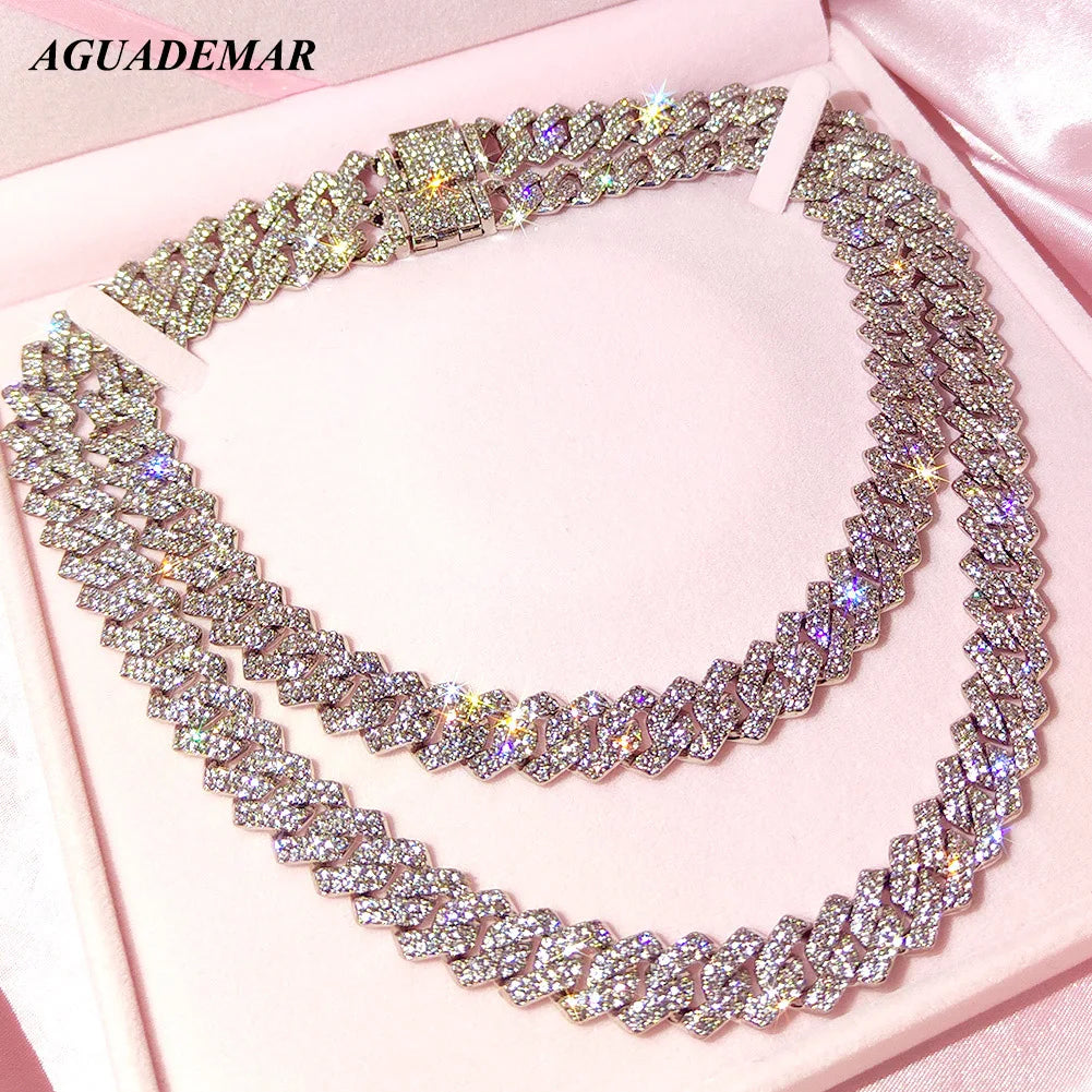 Women’s 14MM Cuban Link Choker – Rhinestone Bling Miami Chain