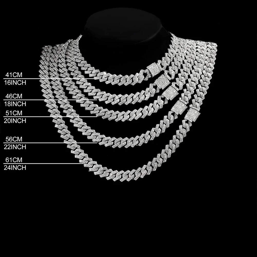 Iced Out Cuban Link Chain – Rhinestone Hip-Hop Necklace for Men & Women