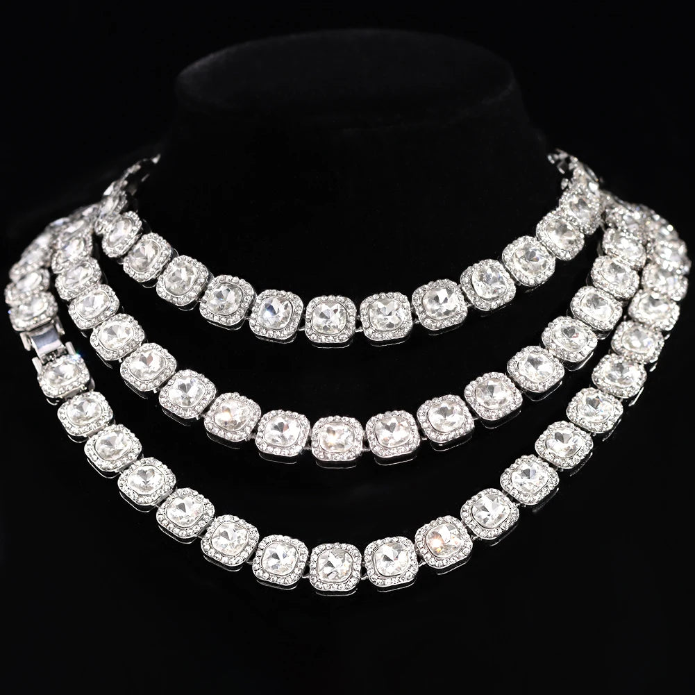 Iced Out Cuban Link Chain – Rhinestone Hip-Hop Necklace for Men & Women
