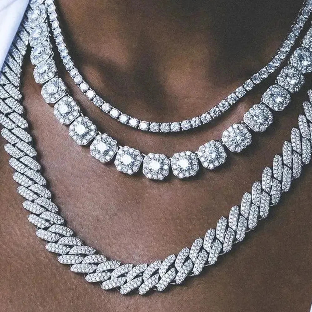Iced Out Cuban Link Chain – Rhinestone Hip-Hop Necklace for Men & Women