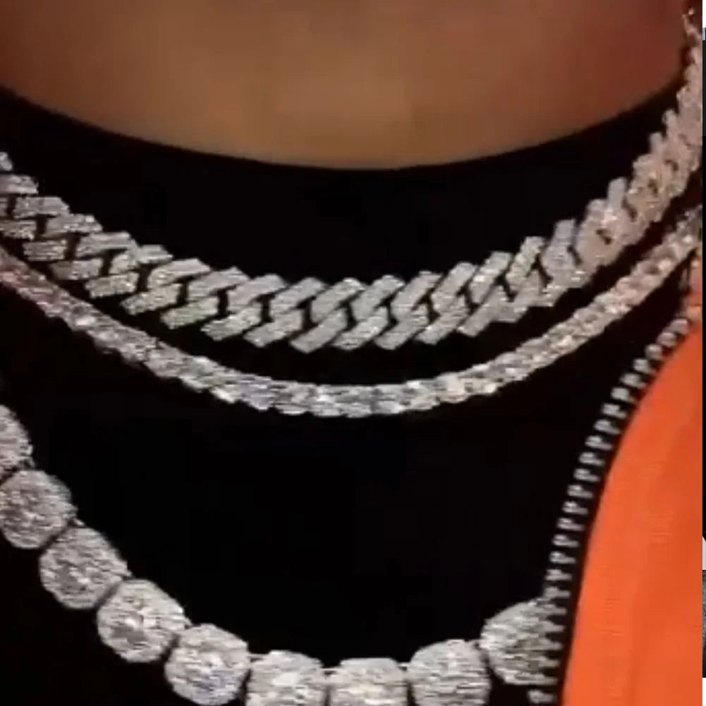 Iced Out Cuban Link Chain – Rhinestone Hip-Hop Necklace for Men & Women