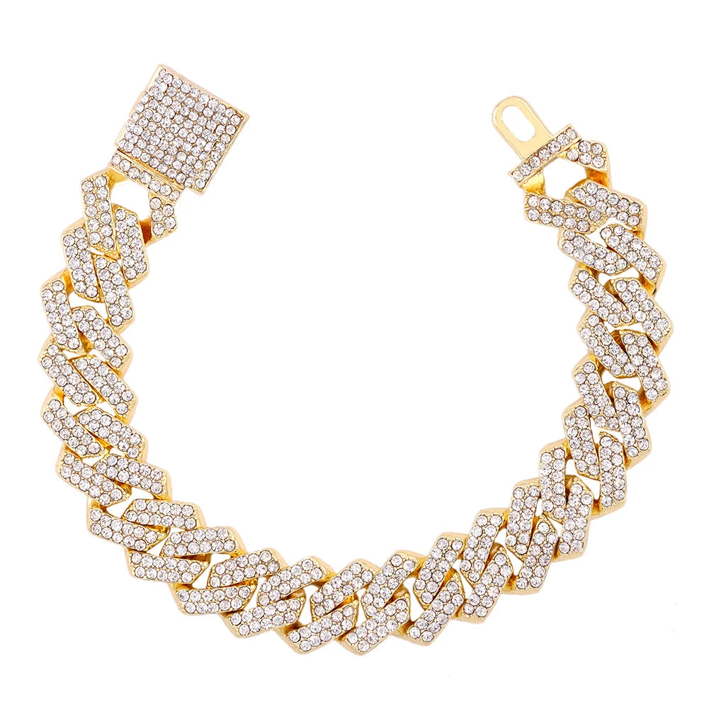 Women’s 14MM Cuban Link Choker – Rhinestone Bling Miami Chain