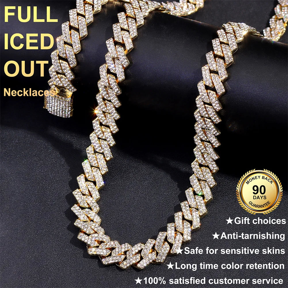 Iced Out Cuban Link Chain – Rhinestone Hip-Hop Necklace for Men & Women