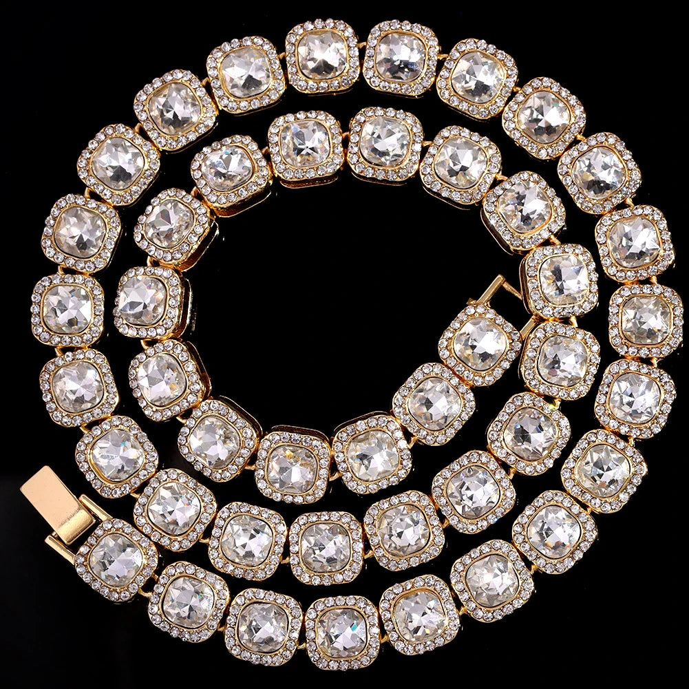 Iced Out Cuban Link Chain – Rhinestone Hip-Hop Necklace for Men & Women