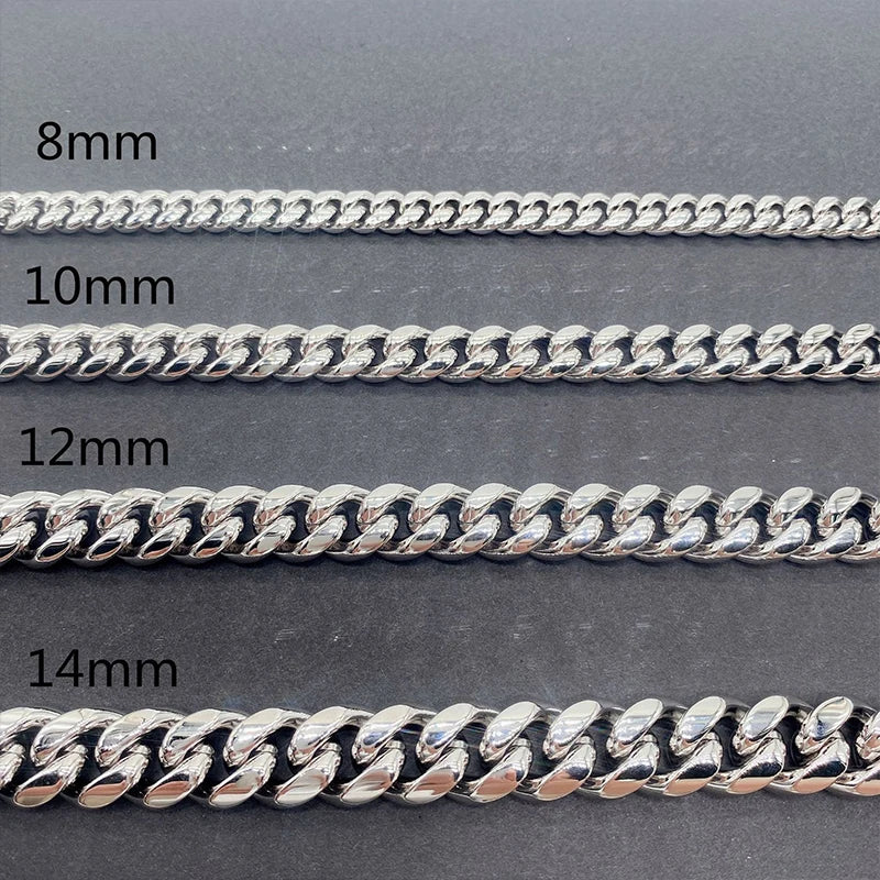 Moissanite Cuban Chain Set – Necklace & Bracelet, Stainless Steel with Silver Buckle