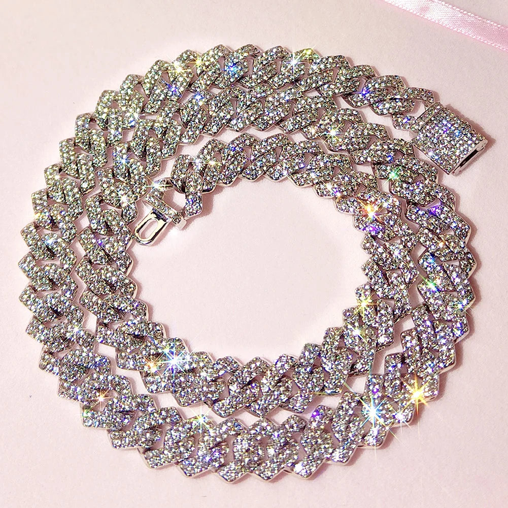 Women’s 14MM Cuban Link Choker – Rhinestone Bling Miami Chain