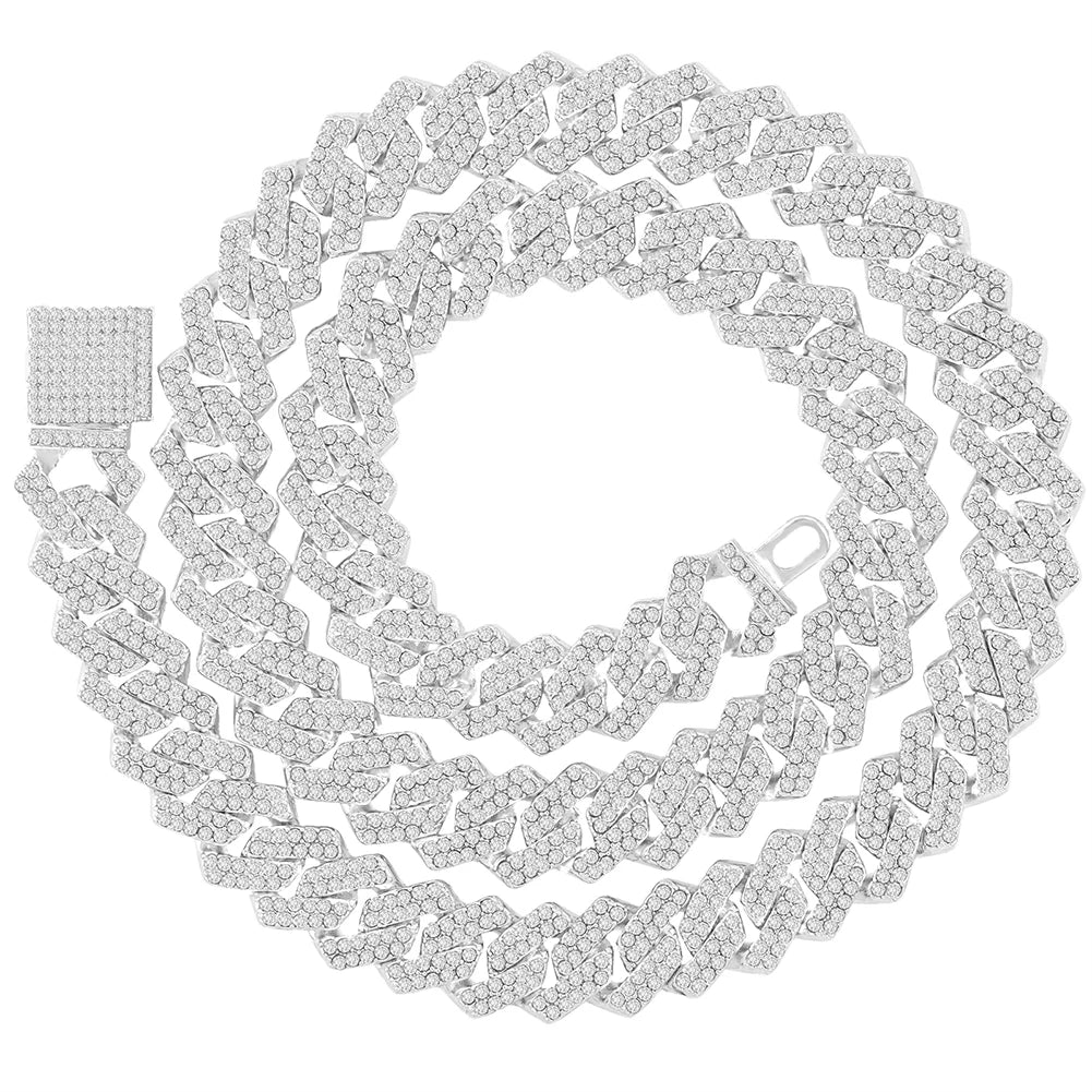 Women’s 14MM Cuban Link Choker – Rhinestone Bling Miami Chain